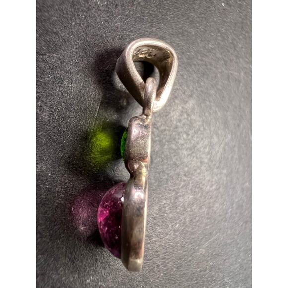 NEW Pink tourmaline and chrome diopside sterling silver pendant 1.65 grams - Picture 4 of 10